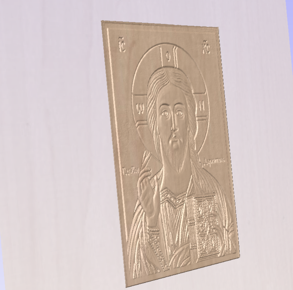 Наклонен изглед на 3D модела на иконата, показващ релефа и рамката